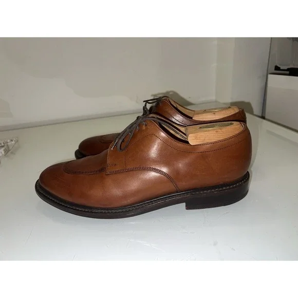 Loake Split Toe Oxfords Lace Up Dress Shoes Men Size 9 Brown Leather France - Picture 4 of 9
